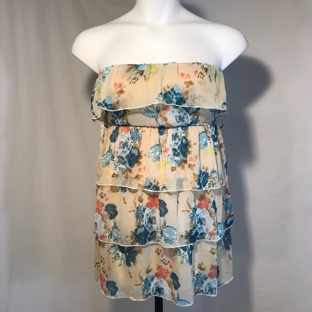 Rue21 Strapless Blouse -Cream w/floral pattern Sm